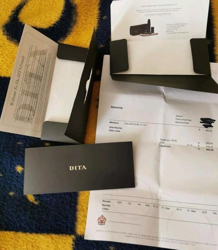 Origineel Certificaat boekje bon set: Dita Mach One DRX-2030, Overige merken, Zonnebril, Zwart, Ophalen of Verzenden