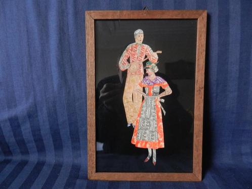 Knipsel van postzegels Man en vrouw ca. 1930 31,5 x 21,6 cm, Antiek en Kunst, Kunst | Overige Kunst, Ophalen of Verzenden