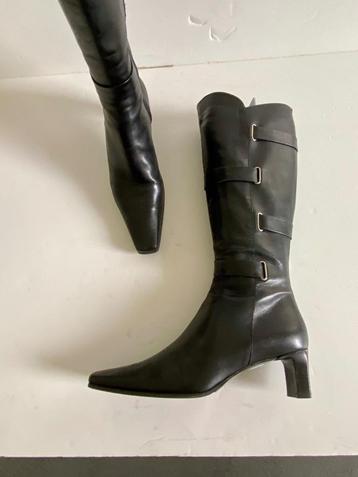 i655 Lilian: maat 39 hoge leren laarzen zwart leer schoenen beschikbaar voor biedingen