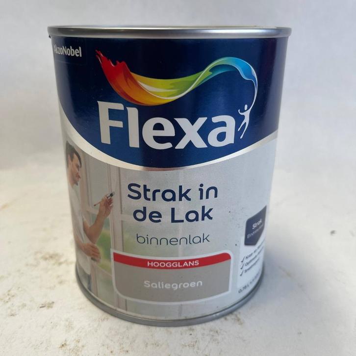 Flexa Strak in de Lak Verf Saliegroen Groen Hoogglans 750ml, Doe-het-zelf en Verbouw, Verf, Beits en Lak, Nieuw, Lak, Minder dan 5 liter