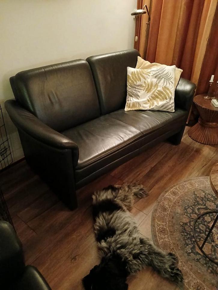 Te koop: mooi, echt leren bankstel., Huis en Inrichting, Banken | Sofa's en Chaises Longues, Zo goed als nieuw, Tweepersoons, 150 tot 200 cm