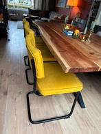 Stoelen stof oker geel sleepstoel, Huis en Inrichting, Stoelen, Ophalen, Overige kleuren, Drie, Zo goed als nieuw