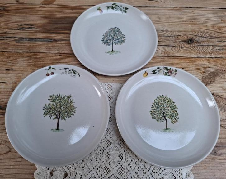 Vintage Franse gres borden, fruitbomen, potterie Renault, Antiek en Kunst, Curiosa en Brocante, Ophalen of Verzenden