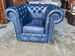 Nieuwe Chesterfield club fauteuil blauw leer + BEZORGING