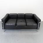 1x Cassina Le Corbusier LC2 3-zits Bank Zwart Leer, Driepersoons, 75 tot 100 cm, Zo goed als nieuw, 200 tot 250 cm