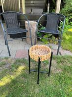 tuinset balkon lounge set zwarte tuinstoelen bijzet tafel, Kunststof, Gebruikt, Bijzettafel, Tuinset