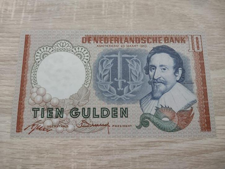 UNC biljet 10 gulden Hugo de Groot 1953, variant PL45b2, Postzegels en Munten, Bankbiljetten | Nederland, 10 gulden, Ophalen of Verzenden