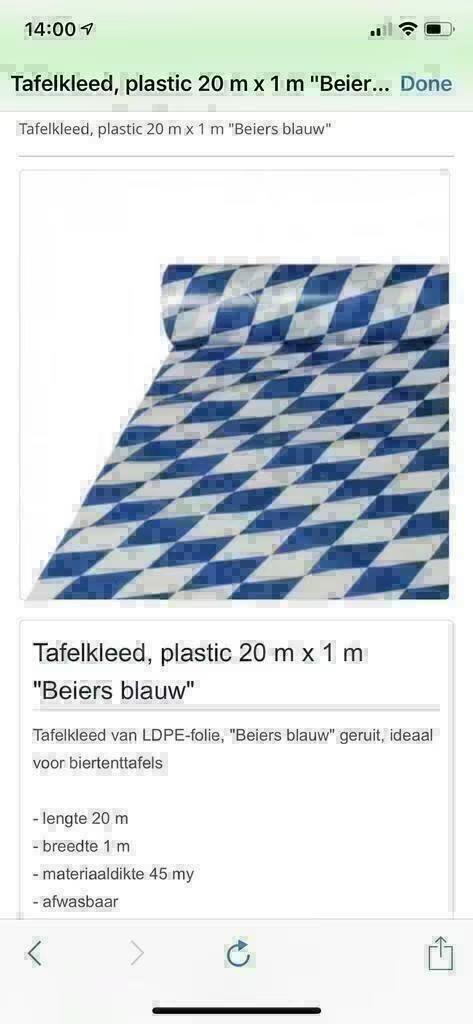 NIEUW! Tafellaken, kunststof, blauw/wit, 20mx1m, €4,99, Huis en Inrichting, Keuken | Textiel, Nieuw, Tafelkleed of Tafelzeil, Blauw
