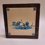 Vintage Delfts Blauw Tegeltableau in Houten Lijst, Antiek en Kunst, Ophalen of Verzenden