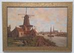Riviergezicht met molen en stad door P. Tijssen, Ophalen of Verzenden