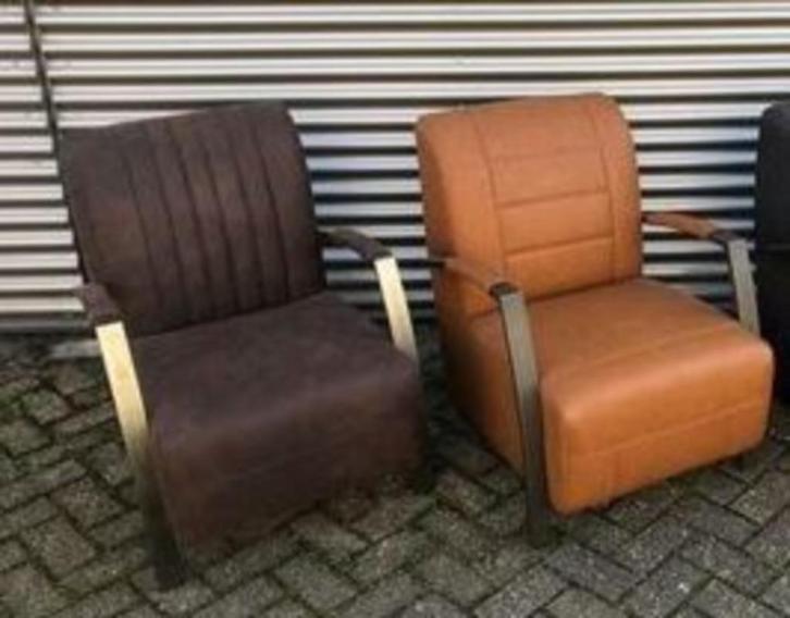2 stuks nieuwe vintage fauteuils, cognac, bruin, Huis en Inrichting, Fauteuils, Nieuw, Hout, Leer, Metaal, 50 tot 75 cm, 75 tot 100 cm