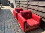 2 mooie rode fauteuils, echt leer!, Gebruikt, Ophalen of Verzenden