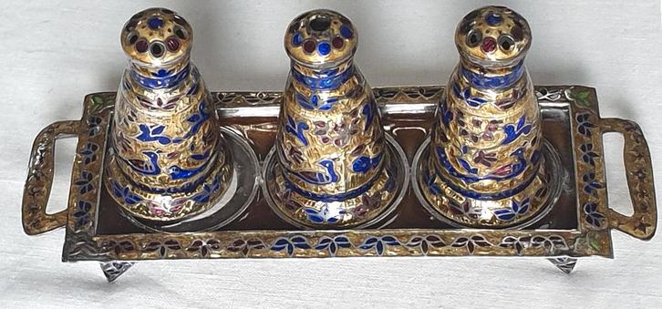 antiek zilveren kruidenrek met zilver, goud en paars email, Antiek en Kunst, Antiek | Goud en Zilver, Zilver, Verzenden