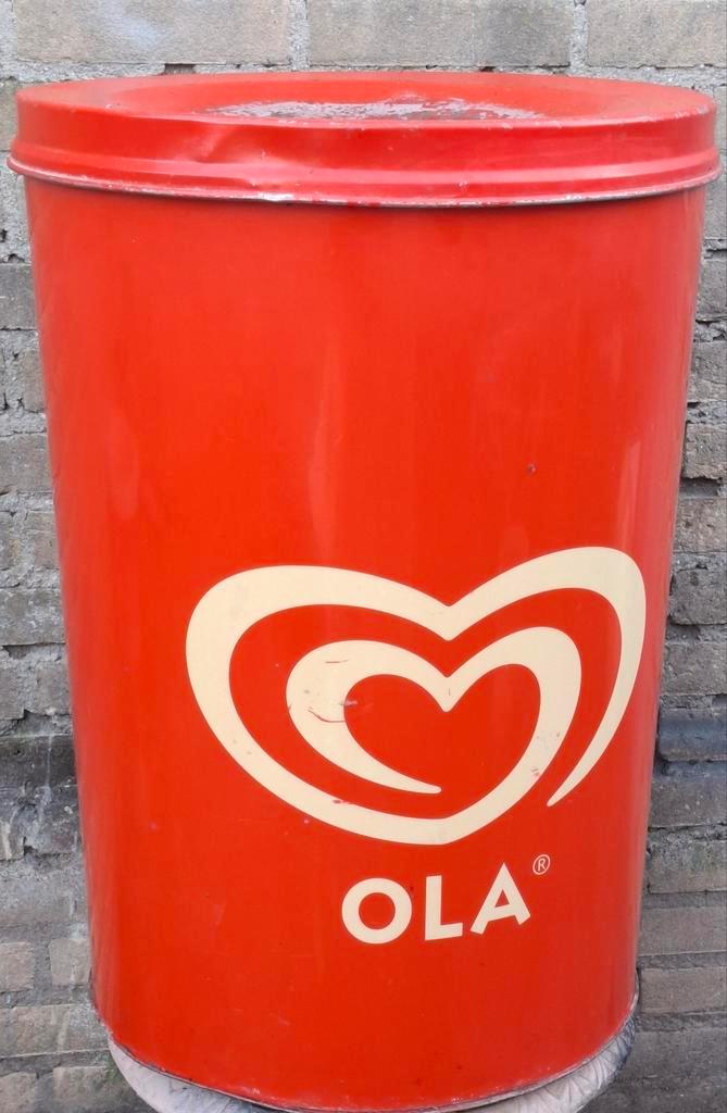 OLA IJS papierbak. Metaal. Ca '60/'70. 42/61 cm. RARE., Verzamelen, Merken en Reclamevoorwerpen, Gebruikt, Gebruiksvoorwerp, Ophalen