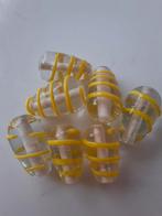 Lampwork glaskralen geel wit gestreept kralen, Ophalen of Verzenden, Zo goed als nieuw, Kraal