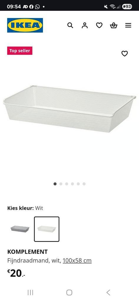 2 x Pax Komplement fijndraadmand wit 100 x 58, Huis en Inrichting, Kasten | Kledingkasten, Zo goed als nieuw, Minder dan 100 cm