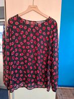 Geisha blouse XL zwart met rode mondjes, Geisha, Zwart, Maat 46/48 (XL) of groter, Ophalen of Verzenden