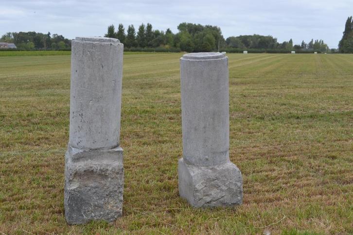 koppel oude cilindrische arduinen palen, Tuin en Terras, Tuinpoorten, Gebruikt, Hout, 200 cm of meer, Ophalen