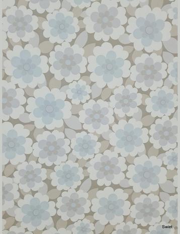14049 seventies ijsblauw bloemenbehang pastel retro swiet beschikbaar voor biedingen