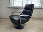 Hender & Hazel draaifauteuil - Cantania zwart leer, Huis en Inrichting, Fauteuils, Ophalen, Gebruikt, 75 tot 100 cm, Metaal