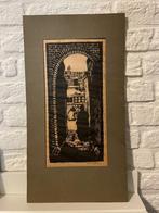 Houtsnede/Linosnede gesigneerd- Steegje, Antiek en Kunst, Kunst | Etsen en Gravures, Ophalen of Verzenden