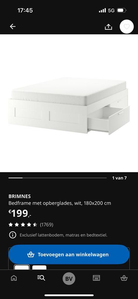 IKEA Brimnes bedframe 180x200, Huis en Inrichting, Slaapkamer | Bedden, Gebruikt, Tweepersoons, 180 cm, Hout, Wit, Ophalen of Verzenden
