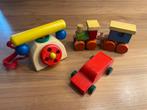 Houten speelgoed, telefoon, trein, auto, Kinderen en Baby's, Speelgoed | Houten speelgoed, Ophalen of Verzenden, Duw- of Trekspeelgoed