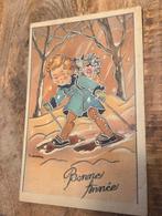 Meisje op ski's met bos bloemen - T. Gougeon, Verzenden, Gelopen, Kinderen