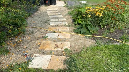 Natuursteen wit-oranje 6,5 m2 in palletkist, Tuin en Terras, Tegels en Klinkers, Zo goed als nieuw, Terrastegels, Natuursteen
