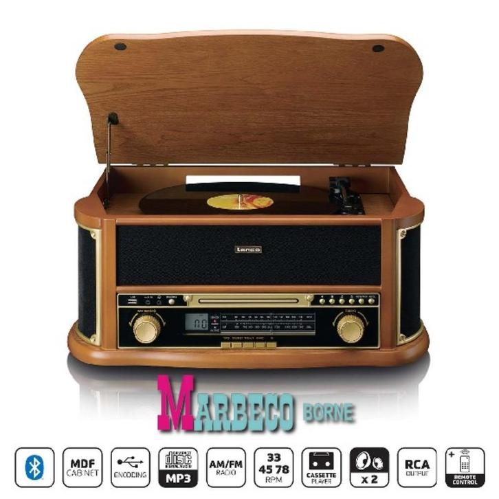 Retro platenspeler, AM/FM Radio, USB, BT, CD, Cassette, Hout, Audio, Tv en Foto, Radio's, Nieuw, Radio, Met cd-speler, Ophalen of Verzenden