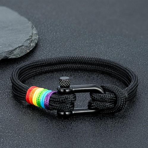 Zwarte Regenboog Kabel Armband, Sieraden, Tassen en Uiterlijk, Armbanden, Nieuw, Zwart, Verzenden