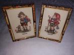 Twee vintage geborduurde schilderijtjes Hummel, Ophalen of Verzenden, Minder dan 50 cm, Minder dan 50 cm