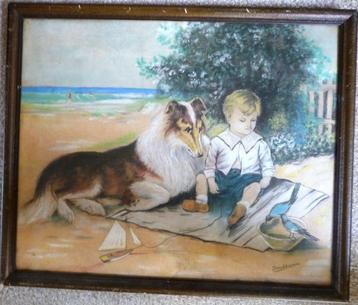 Oud - Strand tafereel ong. 1920/1930 - J. Mikkenie– pastel beschikbaar voor biedingen