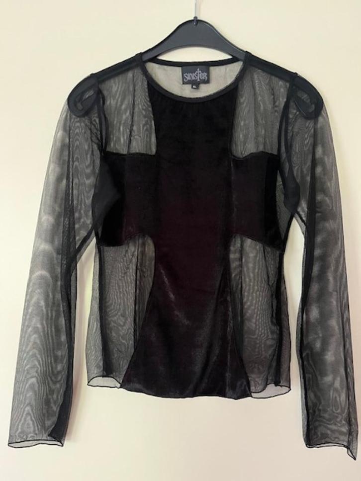 Gothic shirt lange mouw zwart transparant met kruis Sinister, Kleding | Dames, T-shirts, Gedragen, Maat 46/48 (XL) of groter, Zwart