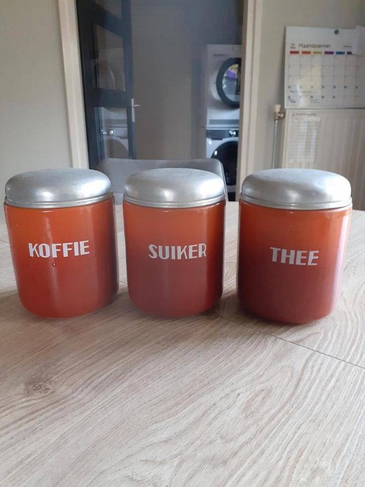 Mooie set emaille voorraadbussen, Antiek en Kunst, Antiek | Emaille, Ophalen of Verzenden