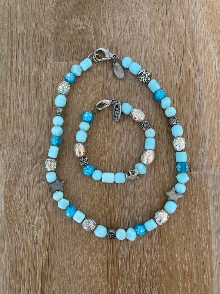 Armband & Halsketting Set - Symbolen, Sieraden, Tassen en Uiterlijk, Armbanden, Nieuw, Overige materialen, Blauw, Met bedels of kralen