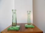 Art Deco Kandelaars, Kristal/Groen, Ophalen of Verzenden, Kristal