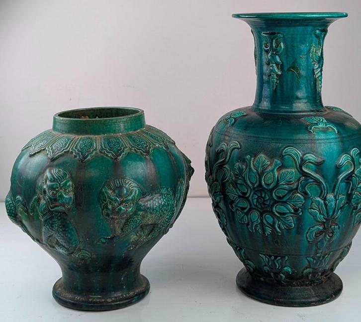 Vaas  Keramiek China  handgemaakt, Huis en Inrichting, Woonaccessoires | Vazen, Zo goed als nieuw, Groen, Minder dan 50 cm, Aardewerk of Porselein