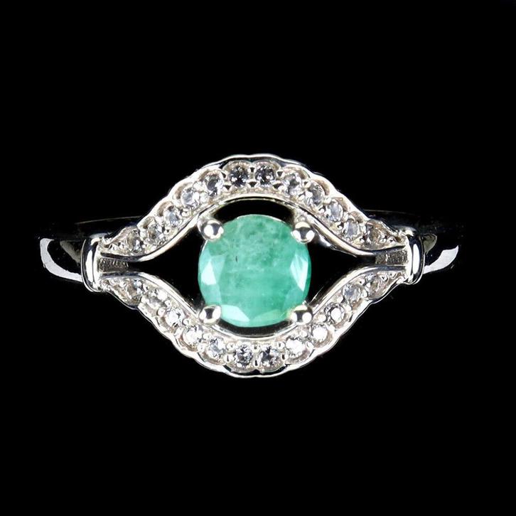 Zilveren ring maat 18 mm met smaragd en witte topaas, Sieraden, Tassen en Uiterlijk, Ringen, Nieuw, Dame, 18 tot 19, Zilver, Zilver