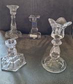 4 x vintage glazen kandelaars / kaarsenstandaartjes, Ophalen of Verzenden, Overige materialen, Minder dan 25 cm