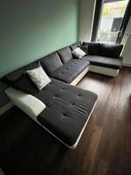 U bank wit lederlook/grijs stof 320x180cm MOET WEG!!, Ophalen, Gebruikt, 300 cm of meer, 150 cm of meer