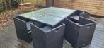 Outdoor Rattan Dining Set, Table + 6 Chairs + White Cushions, Ophalen, Gebruikt, Rotan, 6 zitplaatsen