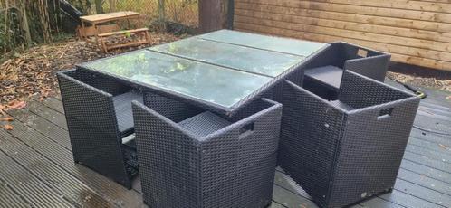 Outdoor Rattan Dining Set, Table + 6 Chairs + White Cushions, Tuin en Terras, Tuinsets en Loungesets, Gebruikt, Tuinset, Rotan