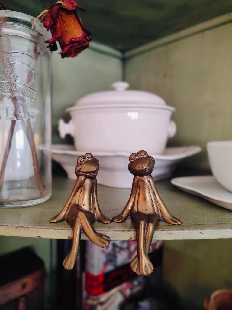 Set van 2 messing kikkers – decoratief & charmant – vintage, Antiek en Kunst, Antiek | Koper en Brons, Verzenden, Koper
