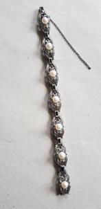 Oude zilveren armband met pedels en onyx, Sieraden, Tassen en Uiterlijk, Antieke sieraden, Ophalen of Verzenden, Zilver, Armband