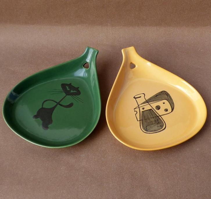 Jaren '60 vintage schalen set schaaltjes kat culinair print, Huis en Inrichting, Keuken | Servies, Gebruikt, Schaal of Schalen