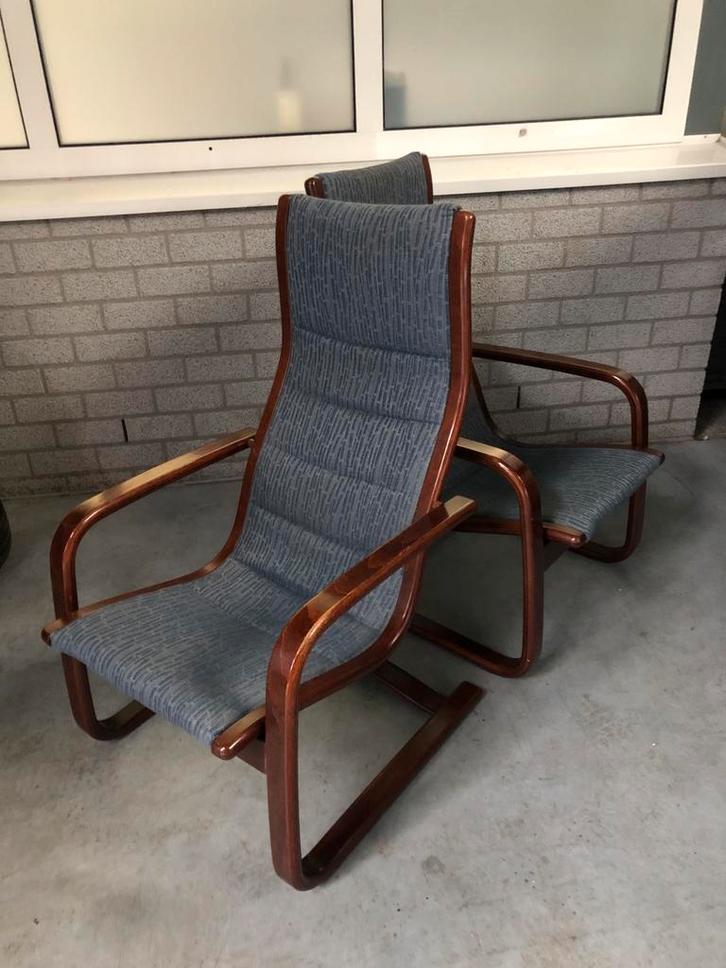 Swedese Yngve Ekstrom fauteuils, indigo kleur met donkerhout, Huis en Inrichting, Fauteuils, Zo goed als nieuw, Hout, Stof, 50 tot 75 cm