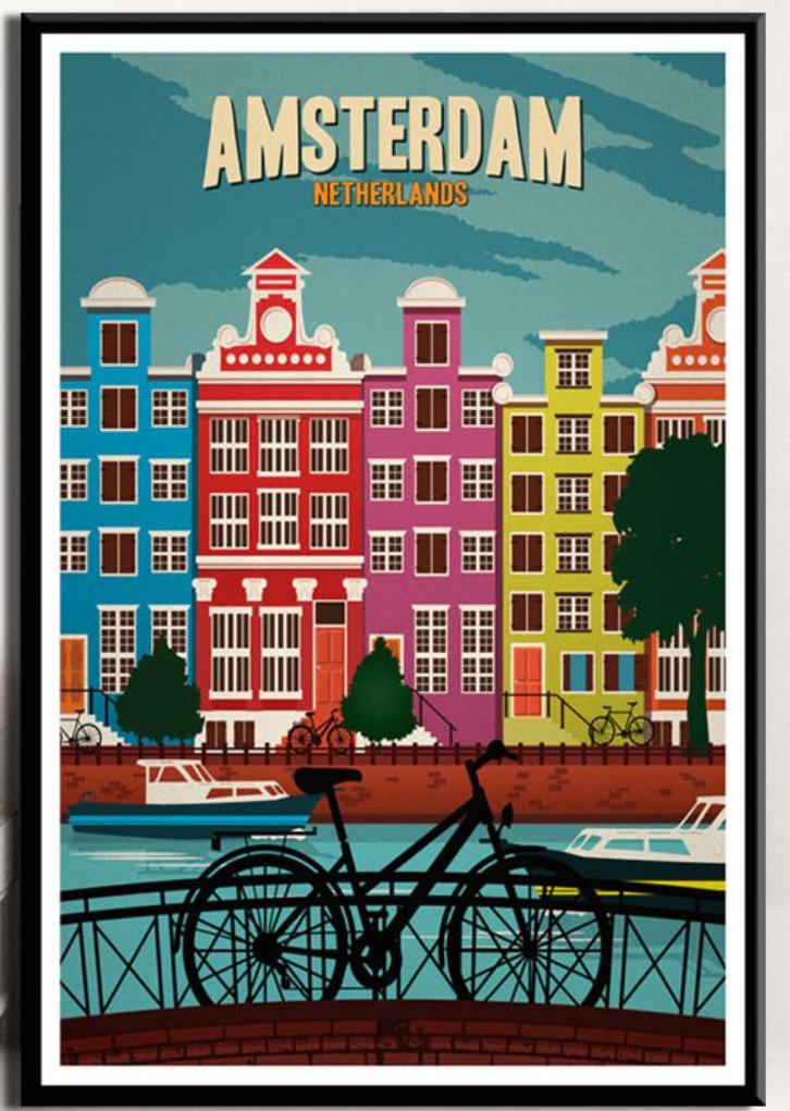 Amsterdam Holland Poster / Stad Decor Kunst Schilderij, Huis en Inrichting, Woonaccessoires | Schilderijen, Tekeningen en Foto's