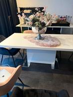 Moderne eettafel met wit blad, Ophalen, Kunststof, 100 tot 150 cm, Zo goed als nieuw