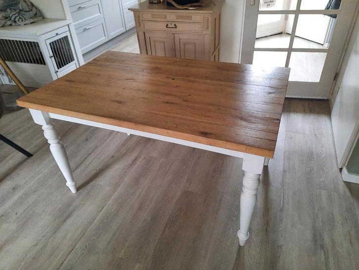 Landelijk Eetkamertafel met Wit Onderstel, Huis en Inrichting, Tafels | Eettafels, Gebruikt, 50 tot 100 cm, 50 tot 100 cm, Vier personen